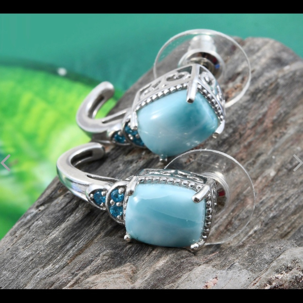 Larimar, Neon Apatite Earrings Plat over Sterling